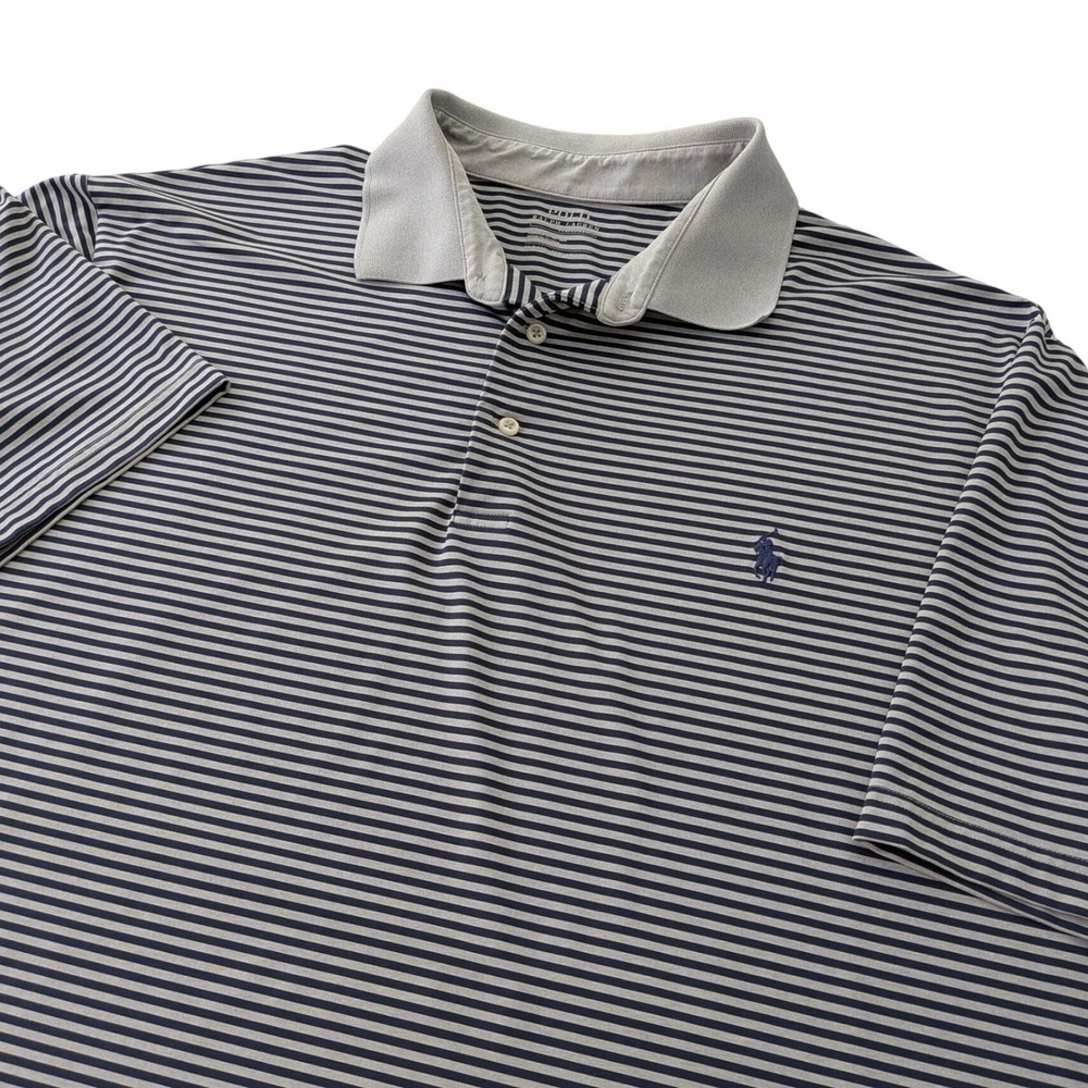 Polo Ralph Lauren Performance Polo 2XLT Blue Gray Striped Stretch Golf Shirt